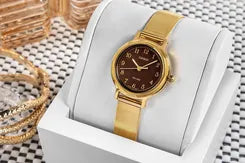 Casio Women's Watch Analog Maroon Dial with Gold Stainless Steel Band, LTP-B170G-5BVDF