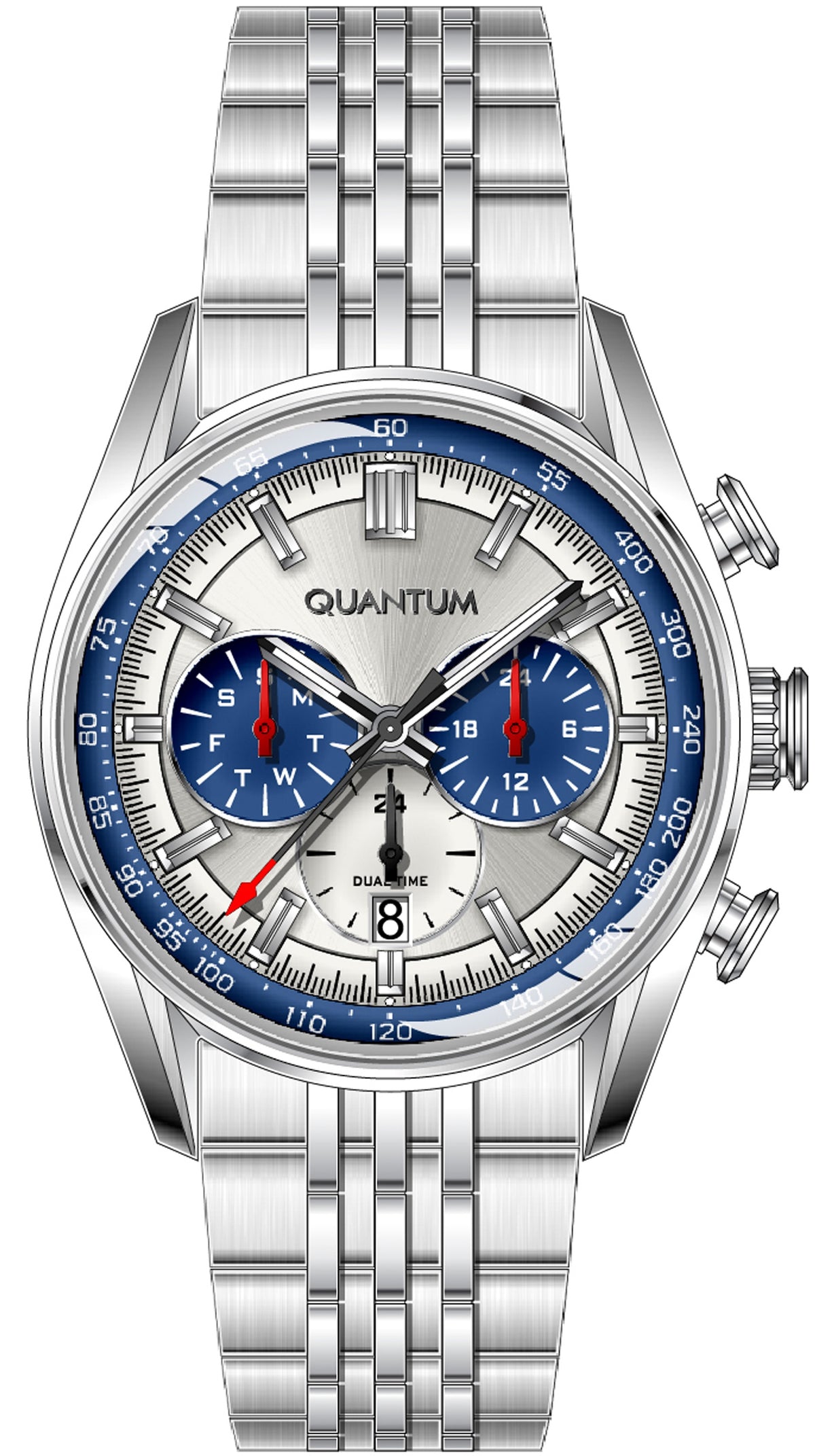 Quantum Men's Multifunction Watch Silver Dial Silver Metal Band, ADG1301.390