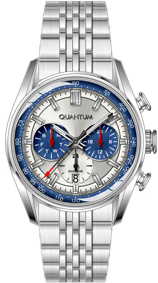Quantum Men's Multifunction Watch Silver Dial Silver Metal Band, ADG1301.390