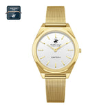 Beverly Hills Polo Club Slim Tech 5 Women's Watch Analog White Dial with Gold Mesh Band, BP3711X.130