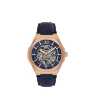 Lee Cooper Men's Automatic Skeleton Watch Blue Dial with Blue Leather Strap, lc08050.499