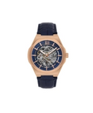 Lee Cooper Men's Automatic Skeleton Watch Blue Dial with Blue Leather Strap, lc08050.499