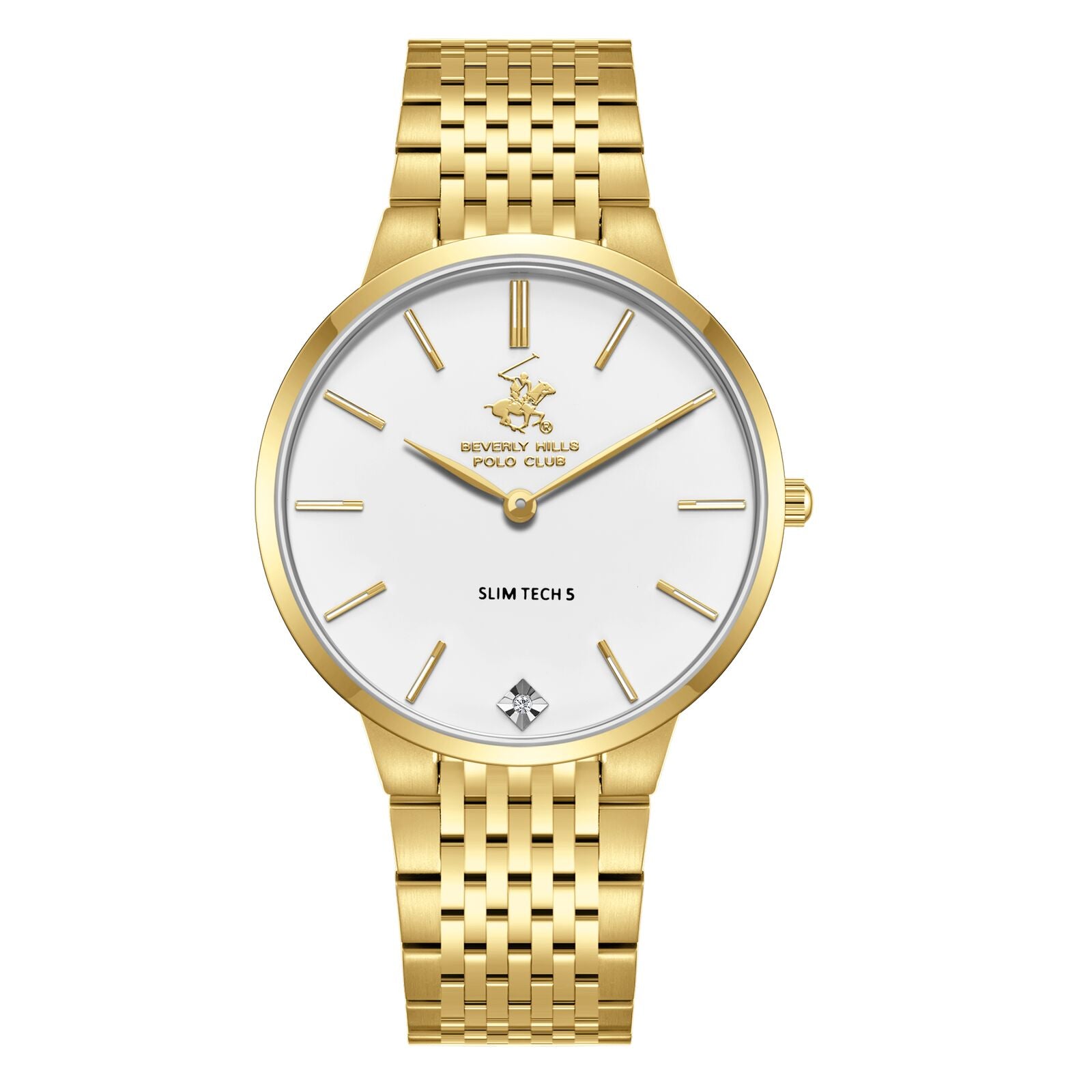 Beverly Hills Polo Club Slim Tech 5 Men's Watch Analog White Dial with Gold Stainless Steel Band,  BP3776X.130