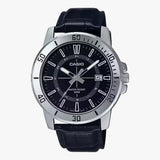 Casio Men's Watch, Black Dial Black Leather Strap, MTP-VD01L-1CVUDF