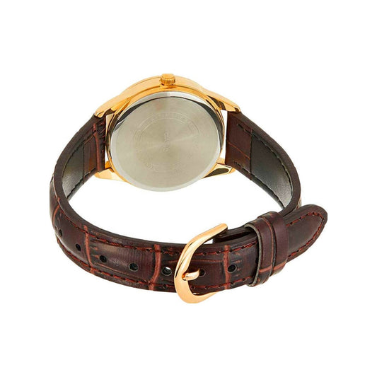 Casio Women's Watch Analog, Black Dial Brown Leather Strap, LTP-V005GL-1B2U