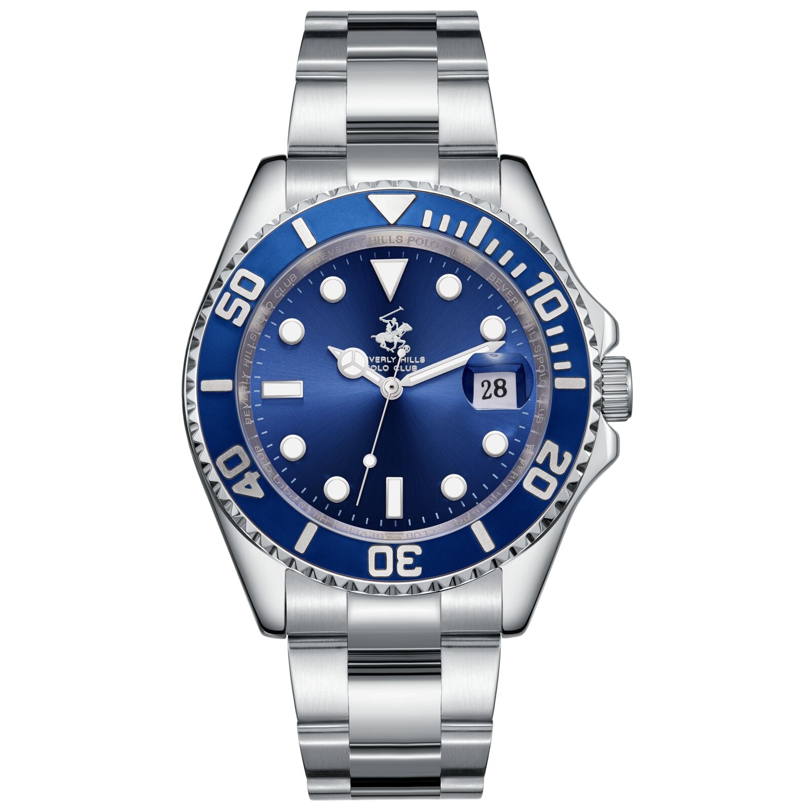Beverly Hills Polo Club Men's Watch Analog Blue Dial with Silver Stainless Steel Band,  BP3797X.390