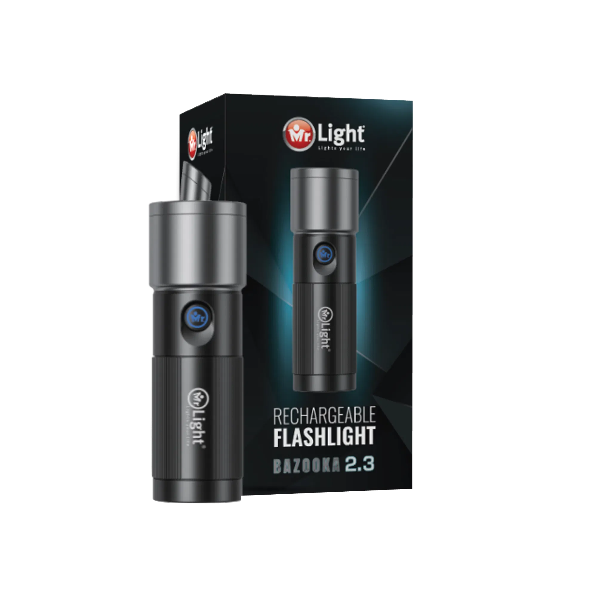 Mr. Light  Rechargeable Flashlight 2.3-1060 Lumens with Telescopic Zoom Function, BAZOOKA23