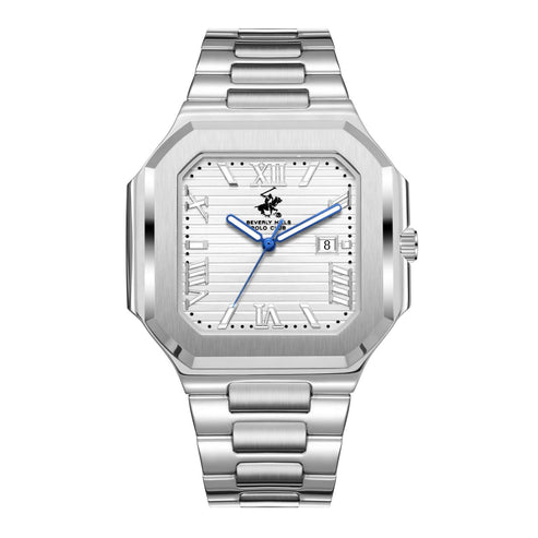 Beverly Hills Polo Club Men's Analog Watch, Silver Dial  With Silver Stainless Steel Band, BP3845X.330