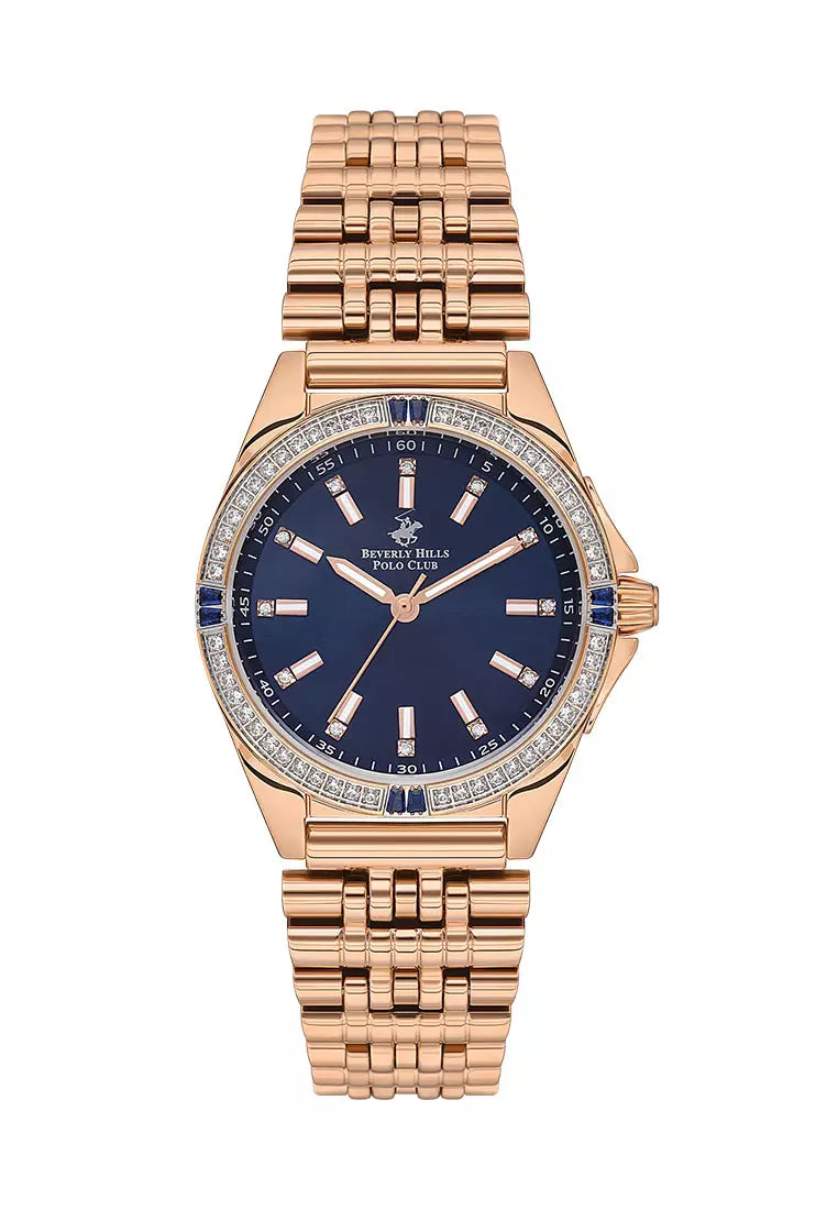 Beverly Hills Polo Club Women's Watch, Analog, Blue Dial, Rose Gold Stainless Steel Strap, BP3587C.490