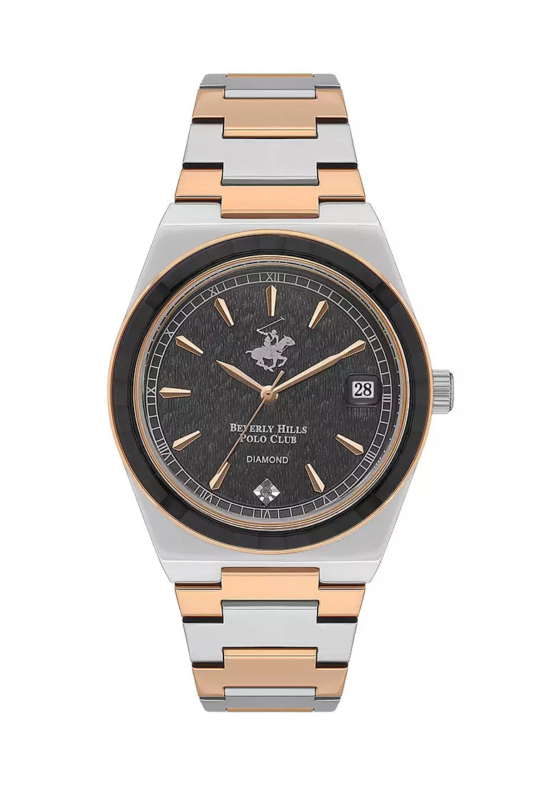 Beverly Hills Polo Club Women's Watch, Analog, Black Dial, Silver & Rose Gold Stainless Steel Strap, BP3562C.530