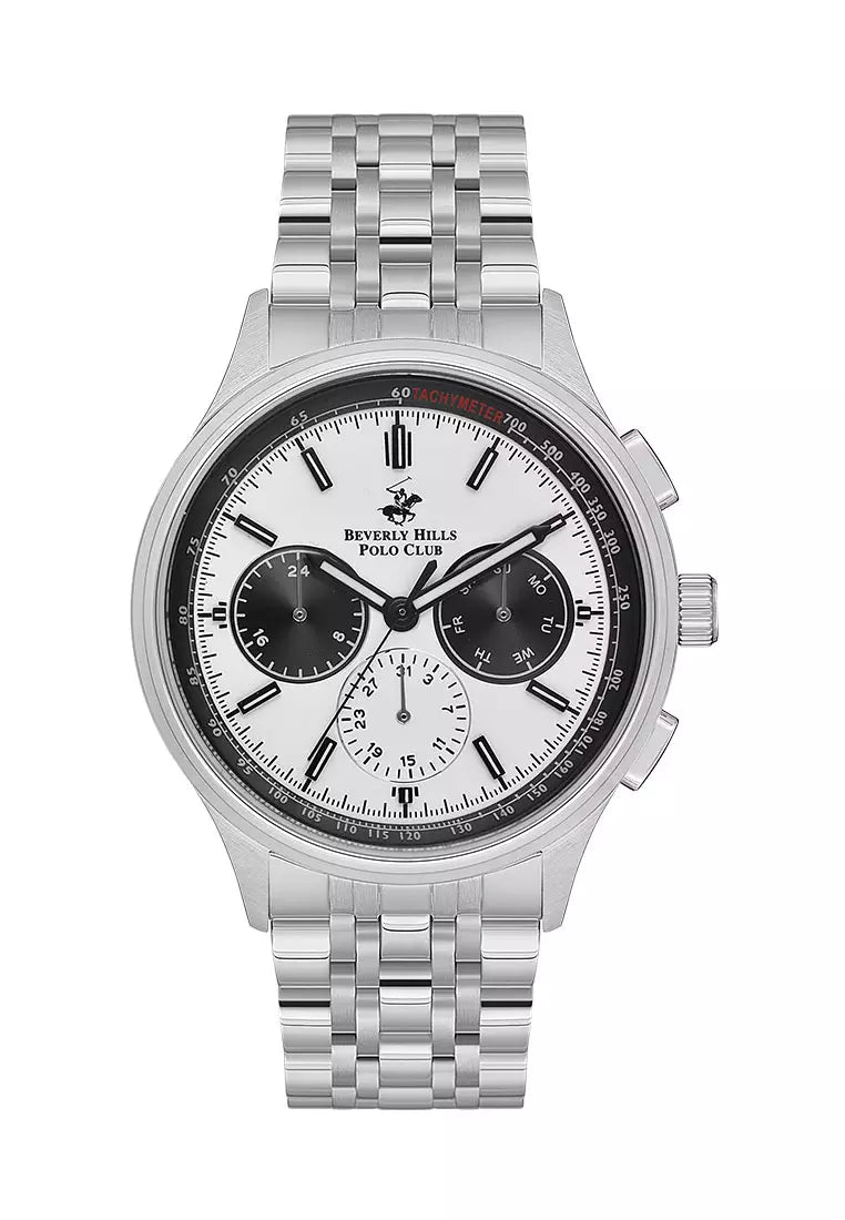 Beverly Hills Polo Club Men's Watch, Analog, Silver Dial, Silver Stainless Steel Strap, BP3556X.330