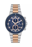 Beverly Hills Polo Club Men's Watch, Analog, Blue Dial, Silver and Rose Gold Stainless Steel Strap, BP3540X.590