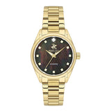 Beverly Hills Polo Club Women's Analog Watch, Black Mother Of Pearl Dial With Golden Stainless Steel Band, BP3601C.150