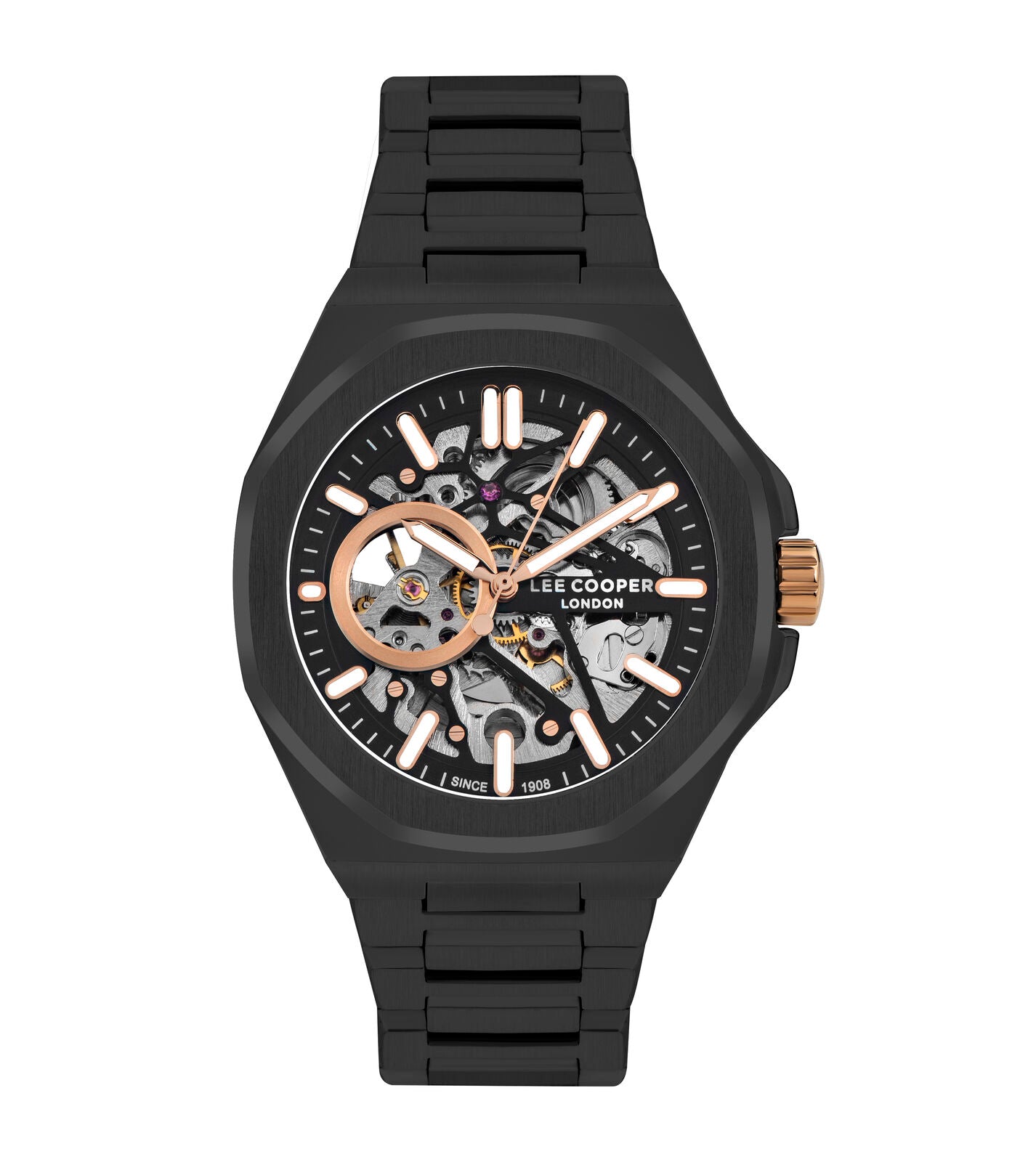 Lee Cooper Men's Watch Analog Black Dial with Black Stainless Steel Band, LC07977.650