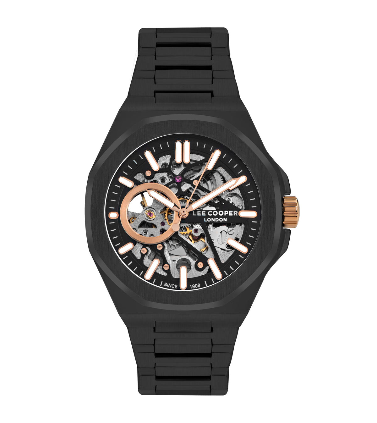 Lee Cooper Men's Watch Analog Black Dial with Black Stainless Steel Band, LC07977.650