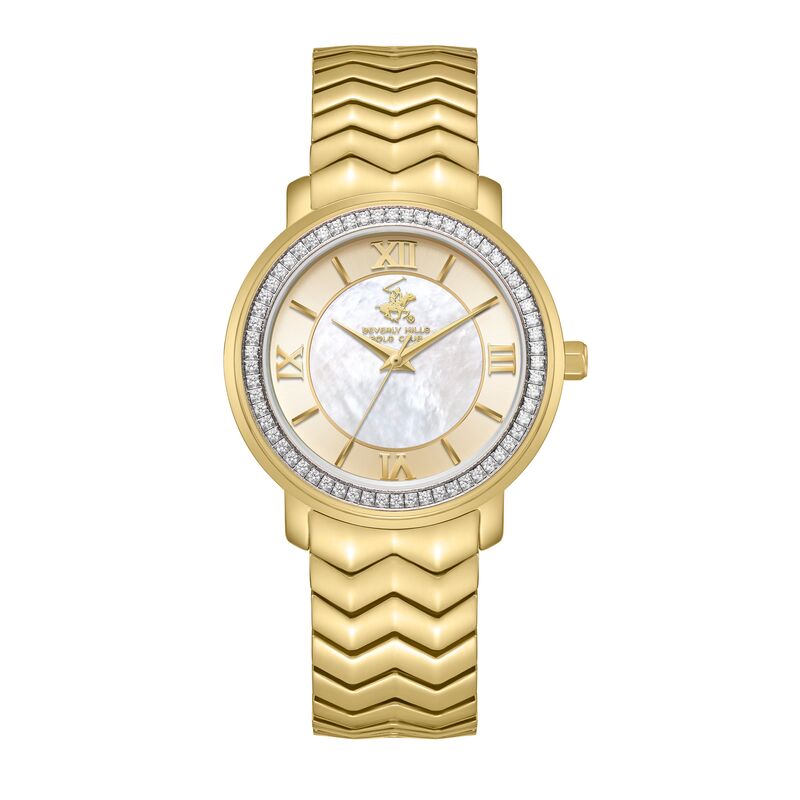 Beverly Hills Polo Club Women's Watch Analog Mother of Pearl Dial with Gold Stainless Steel Band, BP3669C.520