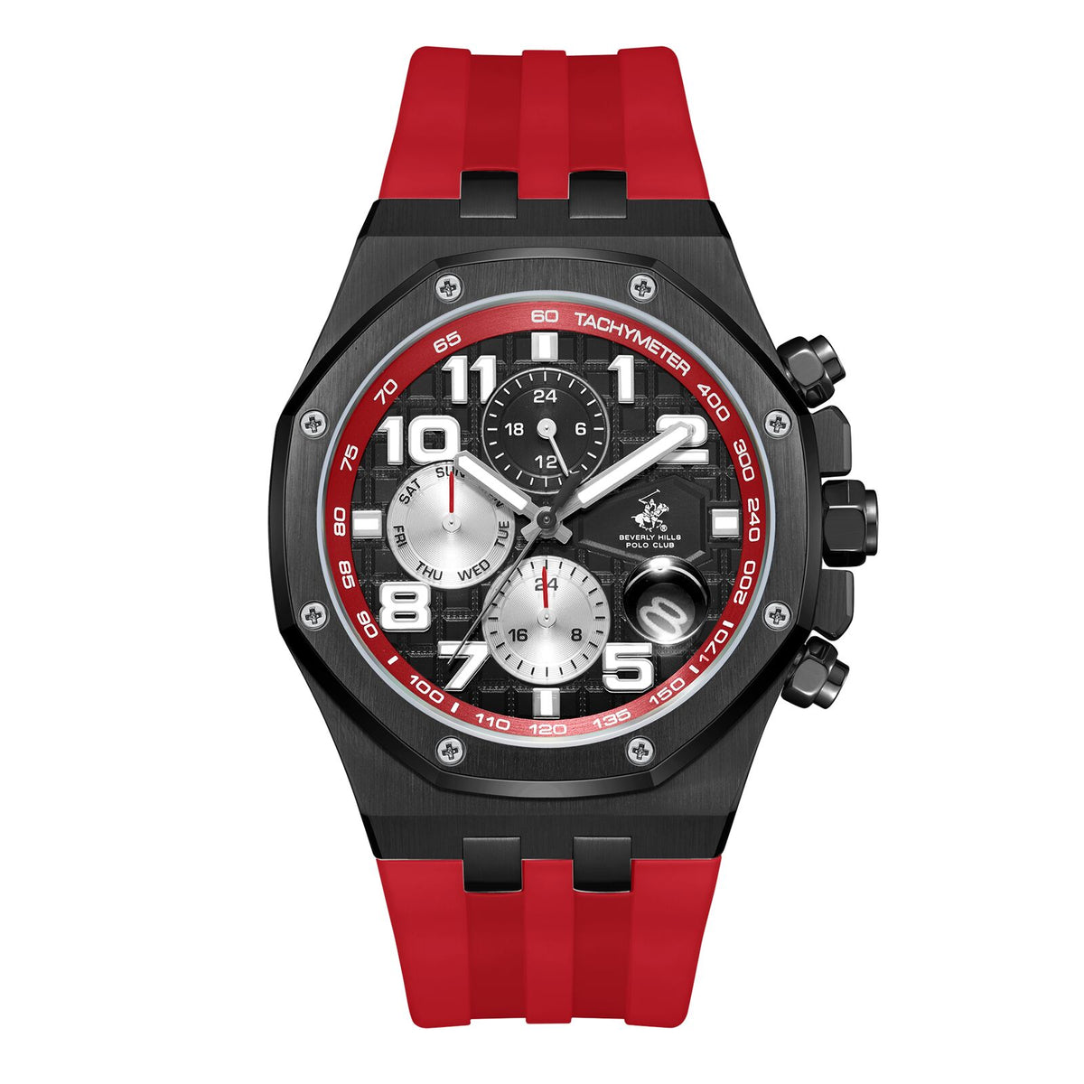 Beverly Hills Polo Club Men's Watch Analog Black Dial with Red Resin Band,  BP3783X.658