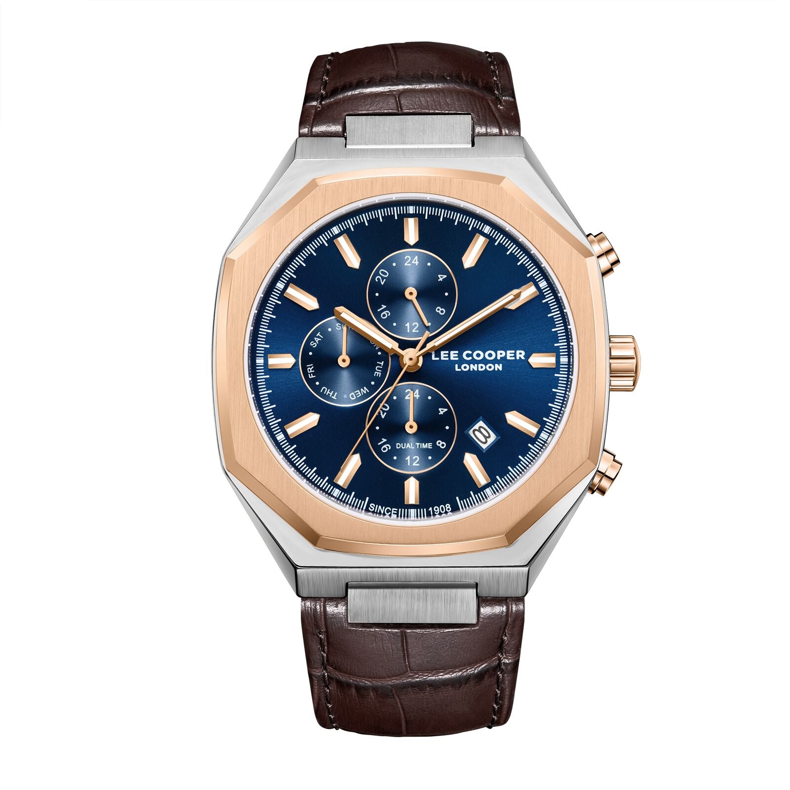 Lee Cooper Men's Watch Analog Blue Dial with Brown Leather Strap, LC08168.594