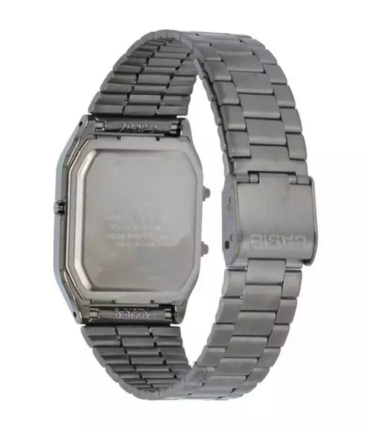 Casio Vintage Unisex Watch Analog-Digital Beige Dial With Metallic Grey Stainless Steel Band, AQ-230GG-9ADF