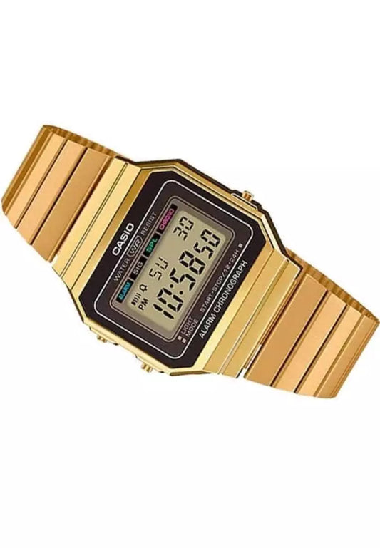 Casio,Unisex Watch Vintage Collection Digital, Black Dial Gold Stainless Steel Band, A700WG-9ADF