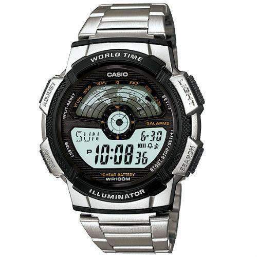 Casio Men's Watch Sport Collection Digital, Black Dial Silver Stainless Steel Strap, AE-1100WD-1AVDF