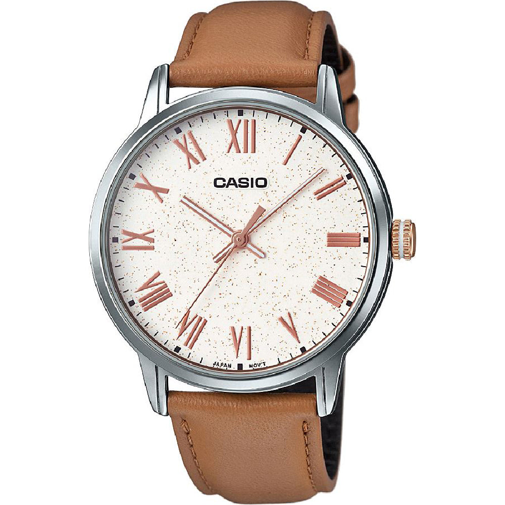 Casio, Men's Watch Analog, Cream Dial Brown Leather Band, MTP-TW100L-7A2V