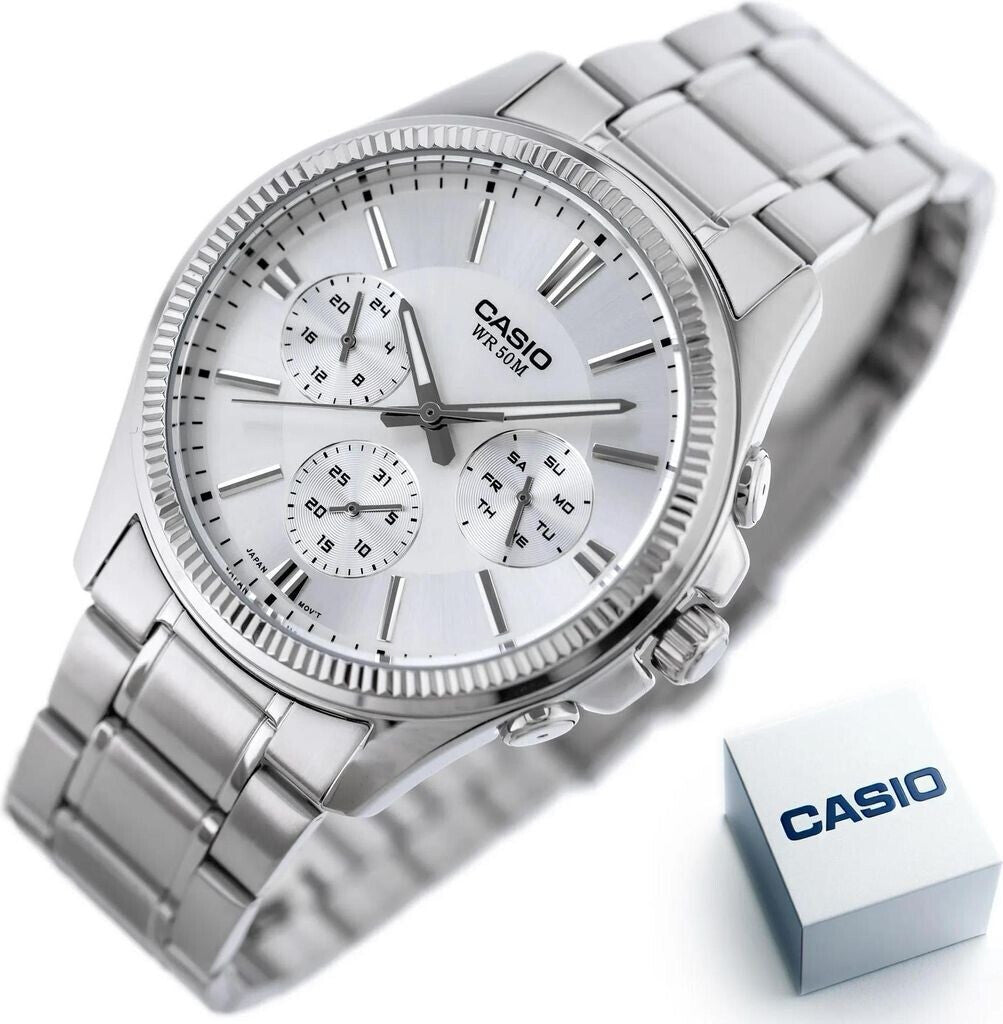 Casio Men's Watch Analog, Silver Dial Silver Stainless Steel Strap, MTP-1375D-7AVDF