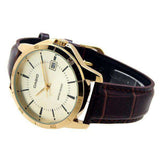 Casio Men's Watch Analog, Champagne Dial Brown Leather Strap, MTP-V004GL-9AUDF