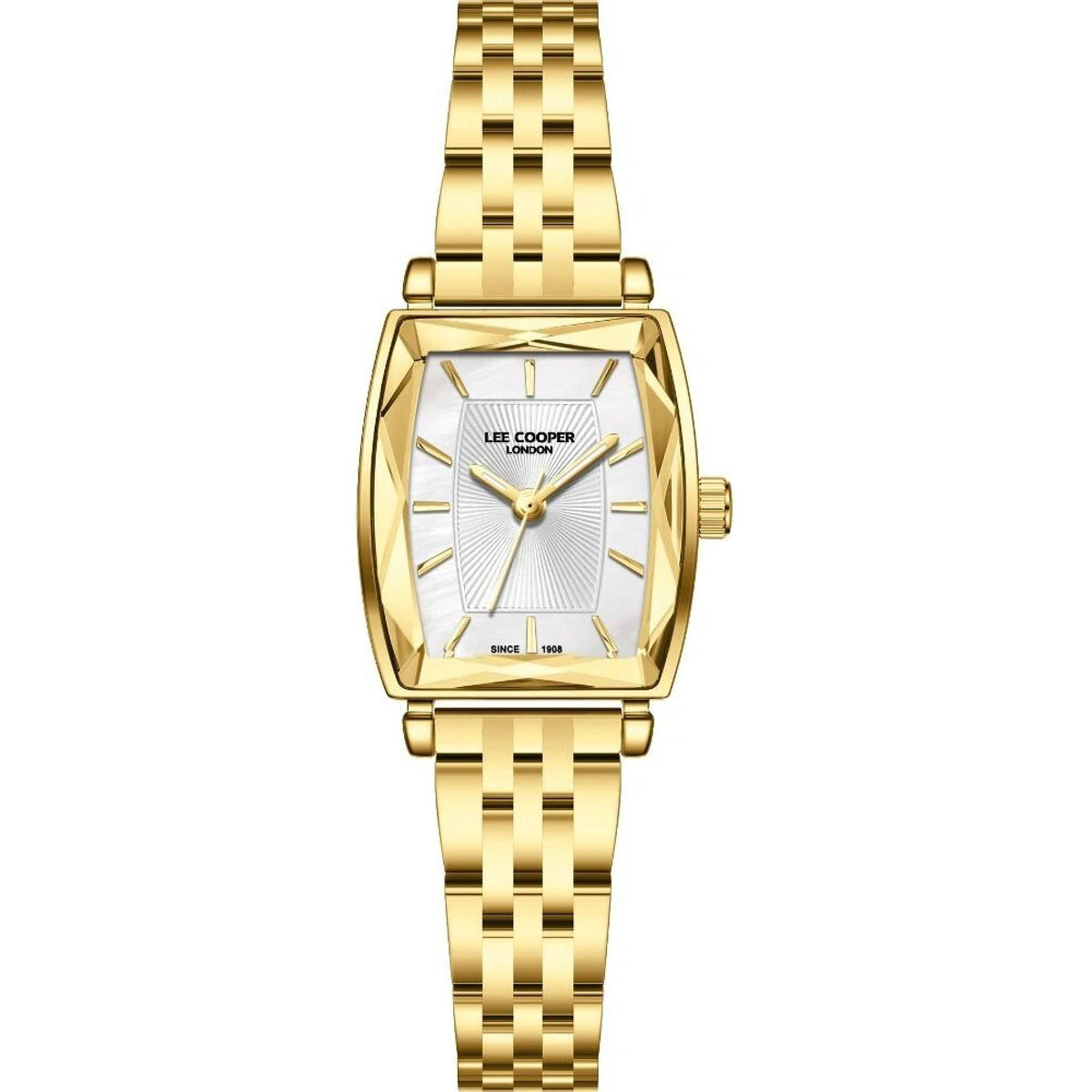 Lee Cooper Women's Analog Watch with White Mother Of Pearl Dial and Gold Stainless Steel Band, LC08370.120