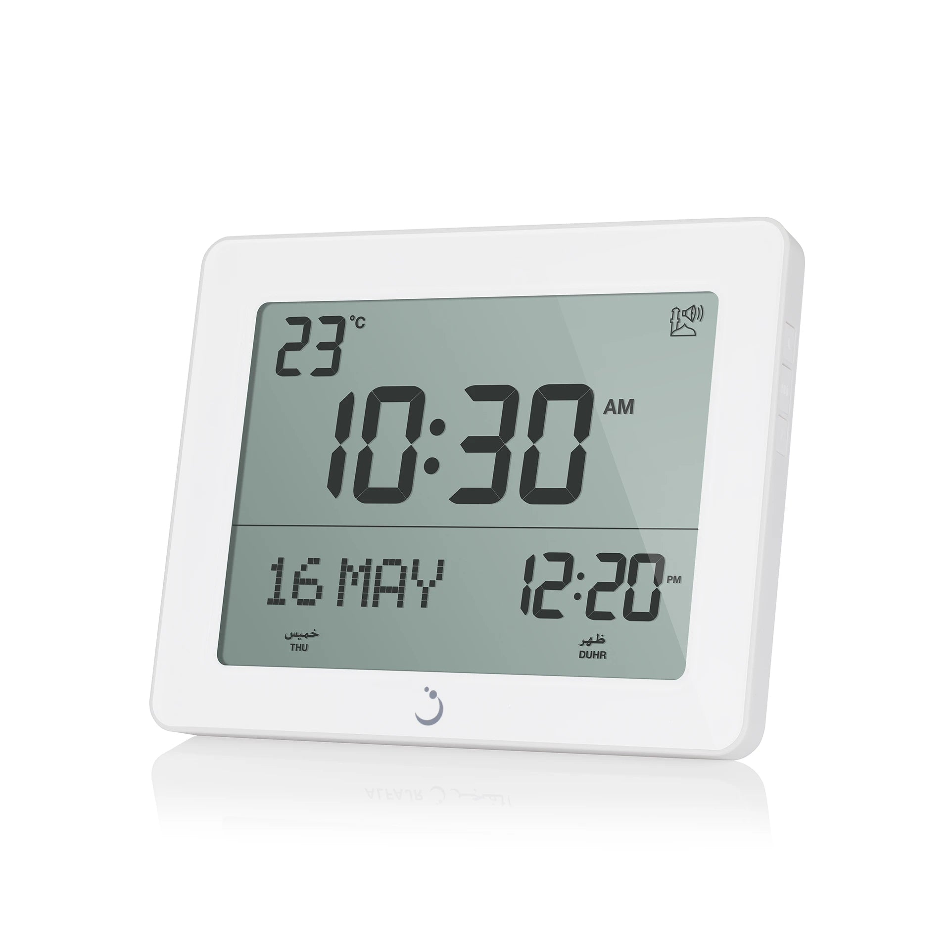 Alfajr Digital Desk Islamic Prayer Clock White With Multiple Azan Sound  And Prayer Times, CF-19W