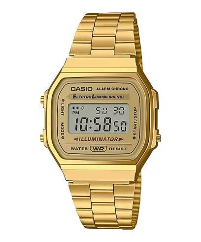 Casio Men's Watch Vintage Collection Digital, Gold Dial Gold Stainless Steel Strap, A168WG-9WDF