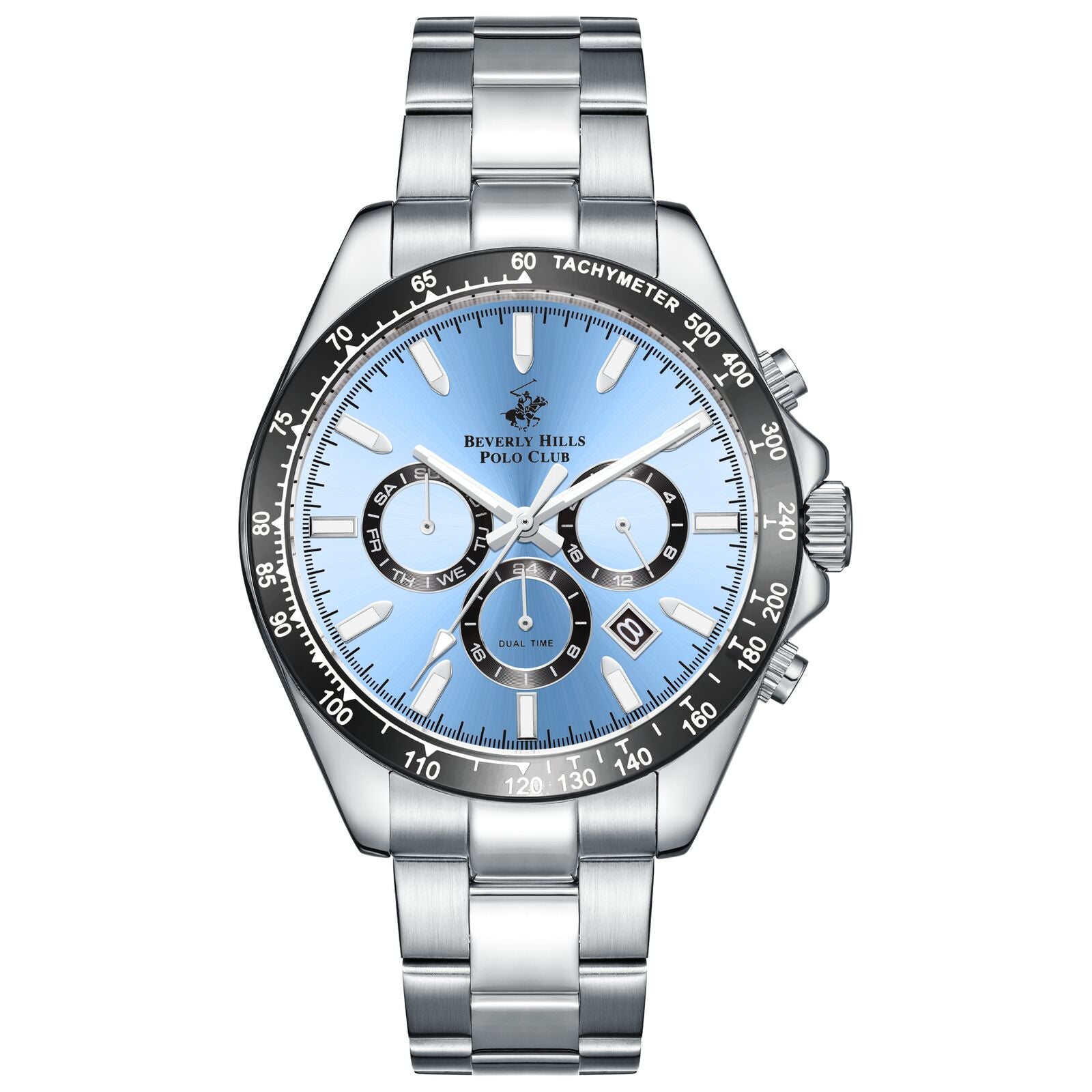 Beverly Hills Polo Club Men's Watch Analog Blue Dial with Silver Stainless Steel Band, BP3127X.300