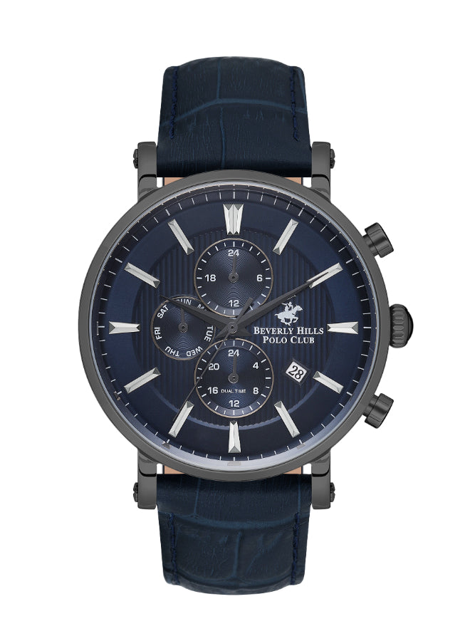 Beverly Hills Polo Club Men's Multifunction Watch Analog Blue Dial With Blue Leather Strap, BP3548X.099