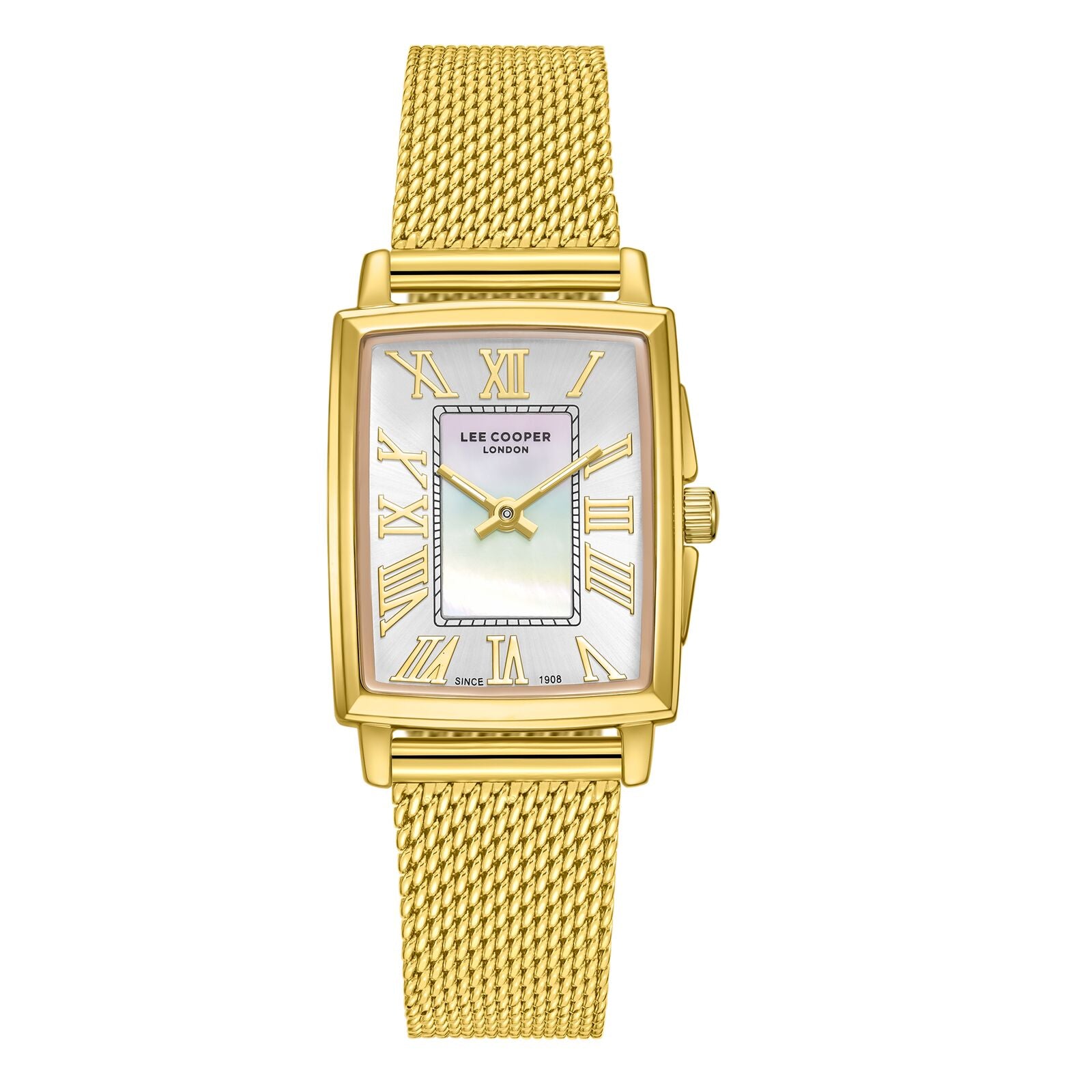 Lee Cooper Women's Watch Analog Mother of Pearl Dial with Gold Mesh Band, LC08160.120