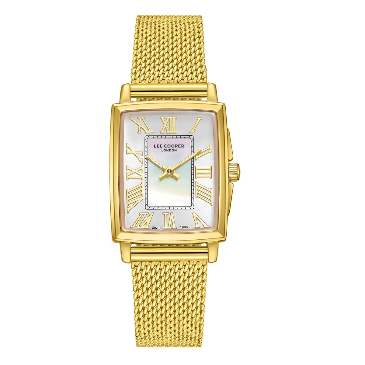 Lee Cooper Women's Watch Analog Mother of Pearl Dial with Gold Mesh Band, LC08160.120