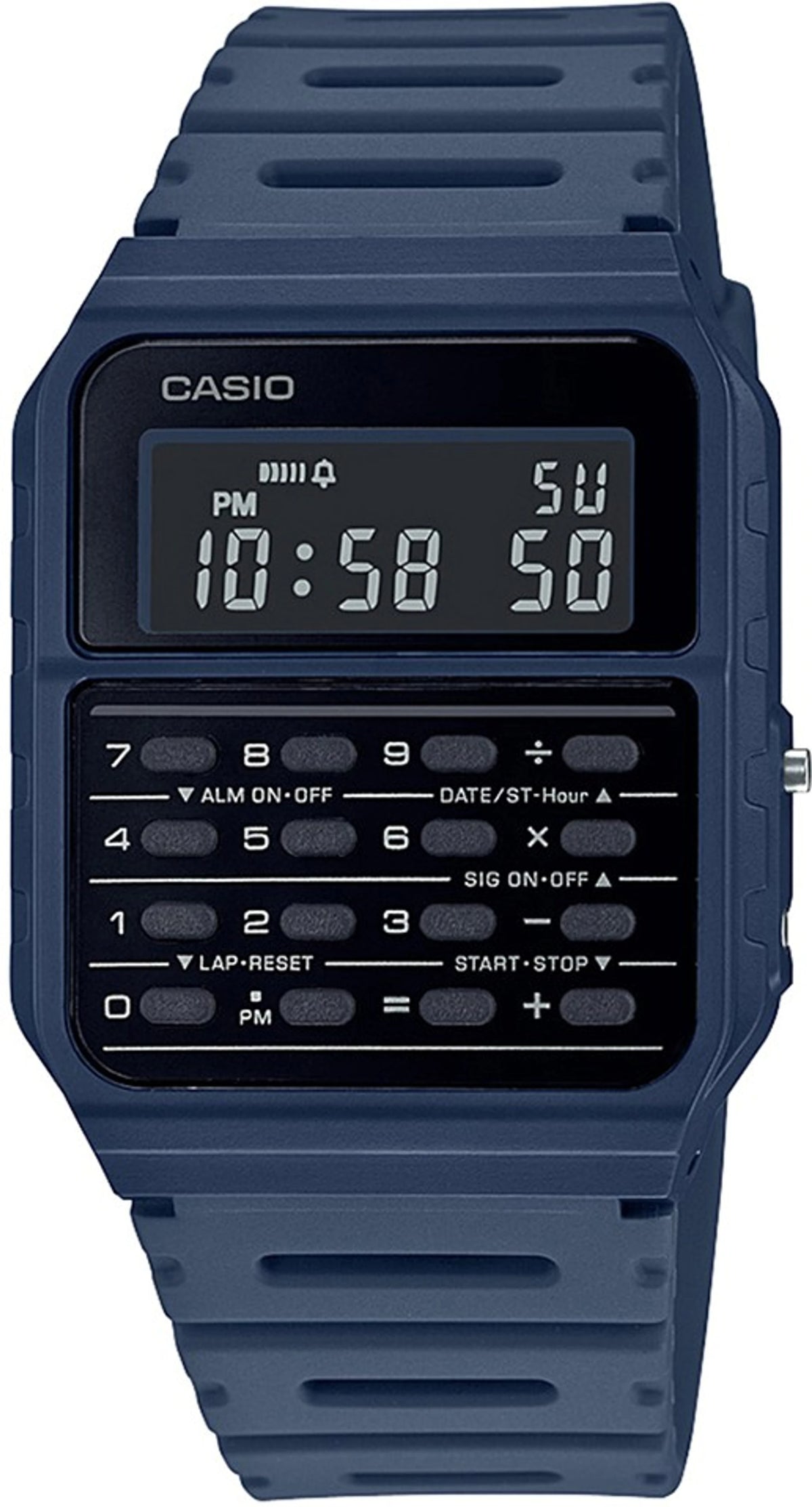 Casio Unisex Calculator Digital Watch, Black Dial Blue Resin Strap, CA-53WF-2BDF