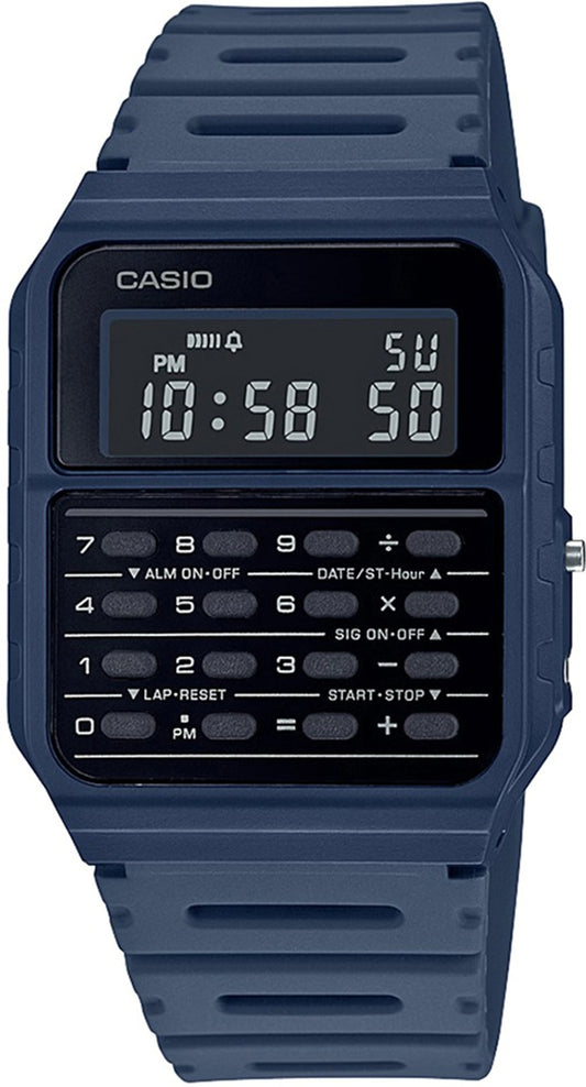 Casio Unisex Calculator Digital Watch, Black Dial Blue Resin Strap, CA-53WF-2BDF