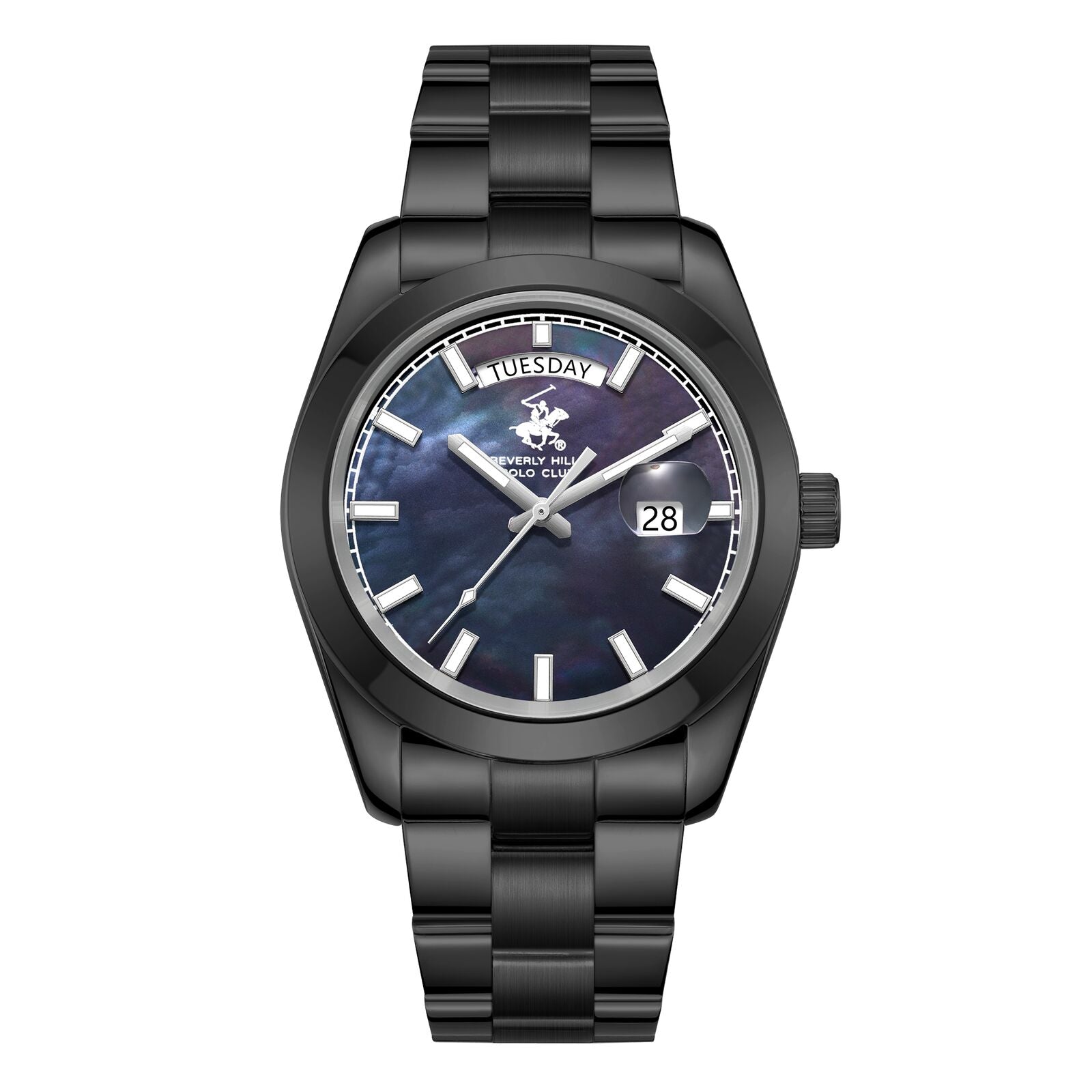 Beverly Hills Polo Club Men's Watch Analog Mother of Pearl Dial with Black Stainless Steel Band,  BP3790X.650