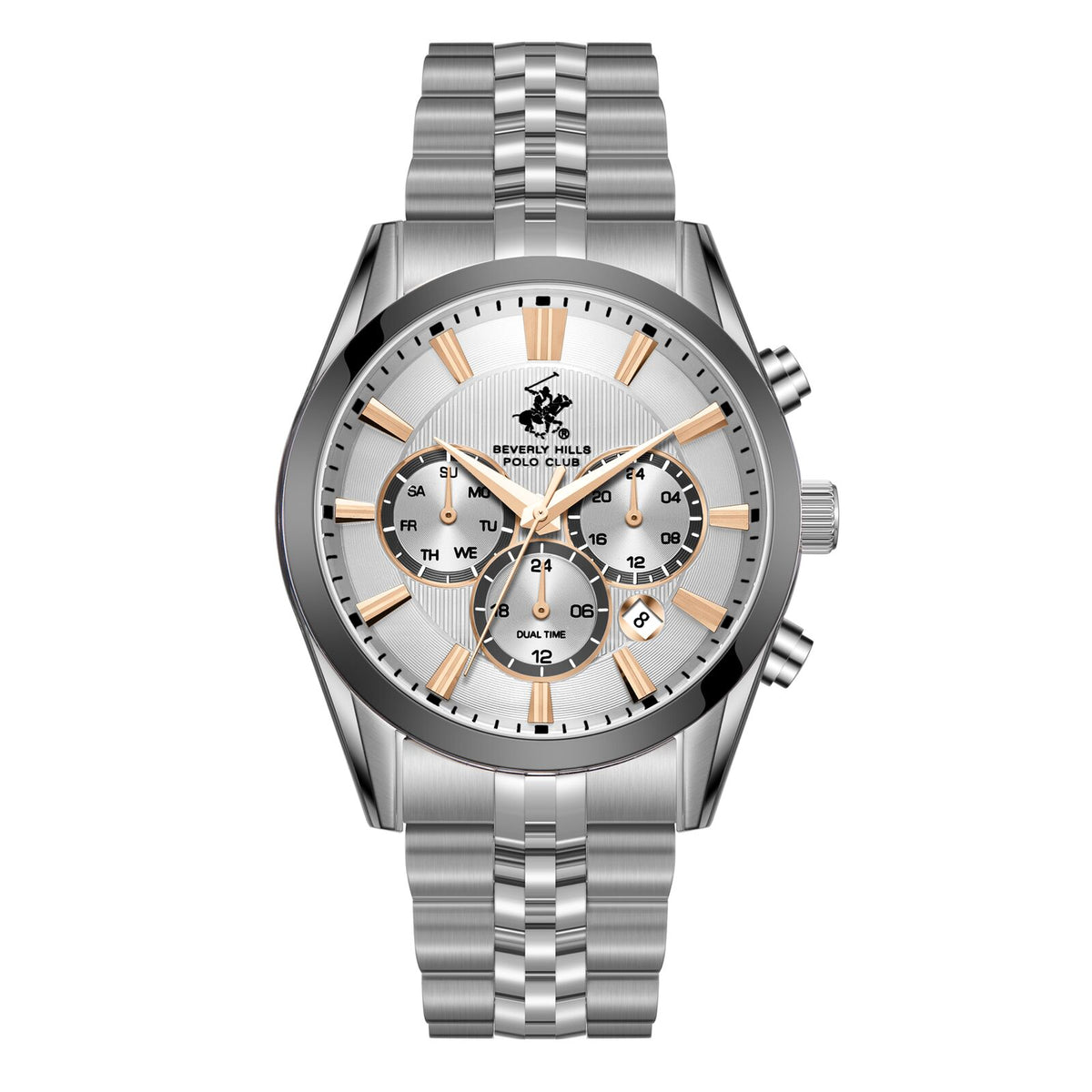 Beverly Hills Polo Club Men's Watch Analog Silver Dial with Silver Stainless Steel Band,  BP3782X.330