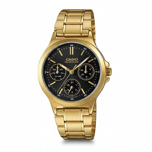 Casio Women's Watch Analog, Black Dial Gold Stainless Steel Strap, LTP-V300G-1AUDF