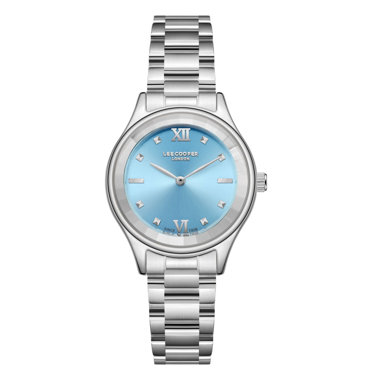 Lee Cooper Women's Watch Analog Blue Dial with Silver Stainless Steel Band, LC08157.300