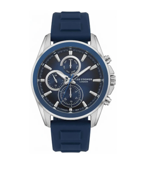 Lee Cooper Men's Multifunction Watch with Dark Blue Dial and Dark Blue Silicone Band, LC08387.399