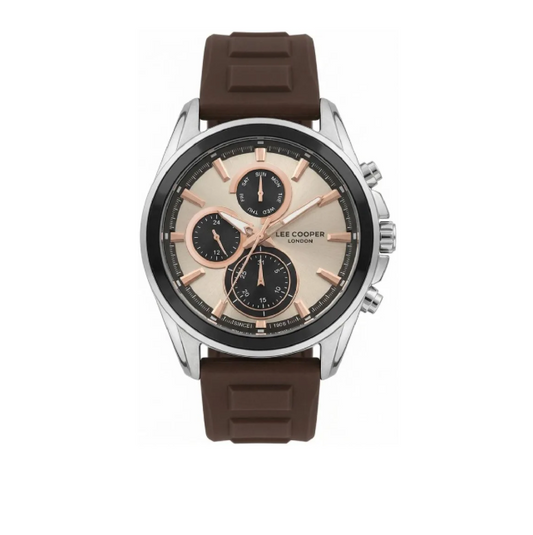 Lee Cooper Men's Multifunction Watch with Grey Dial and Brown Silicone Band, LC08387.362
