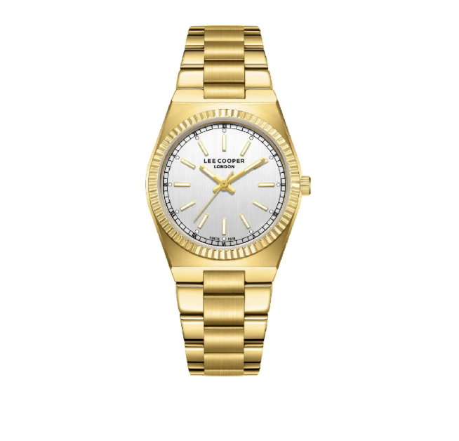 Lee Cooper Women's Analog Watch with Silver Dial and Gold Stainless Steel Band, LC08375.130