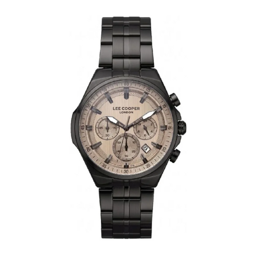 Lee Cooper Men's Multifunction Watch with Beige Dial and Gunmetal Stainless Steel Band, LC08273.060