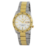 Seiko Men's Mechanical Watch Analog, White Dial Silver & Gold Stainless Band, SNKE04J