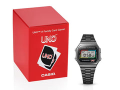 Casio Vintage UNO Edition Unisex Watch Digital Dial With Black Stainless Steel Band, A168WEUC-1ADR