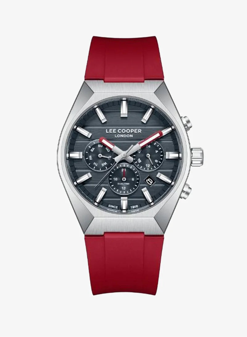 Lee Cooper Men's Multifunction Watch with Grey Dial and Red Silicone Band, LC08388.398