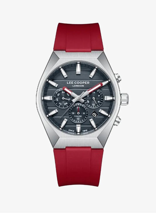 Lee Cooper Men's Multifunction Watch with Grey Dial and Red Silicone Band, LC08388.398