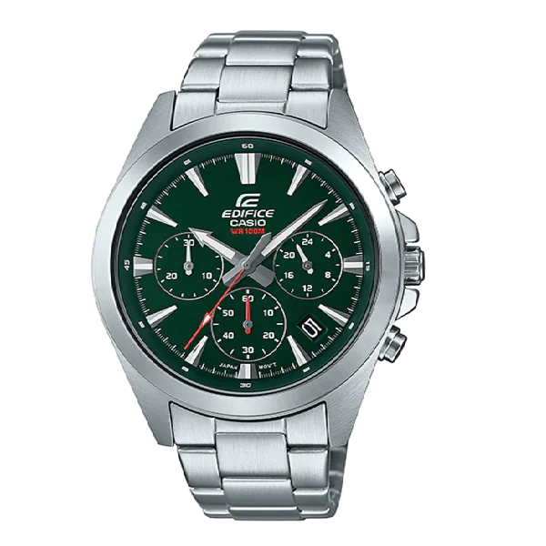 Edifice Men's Watch Analog Green Dial with Silver Stainless Steel Band,EFV-630D-3AVUDF